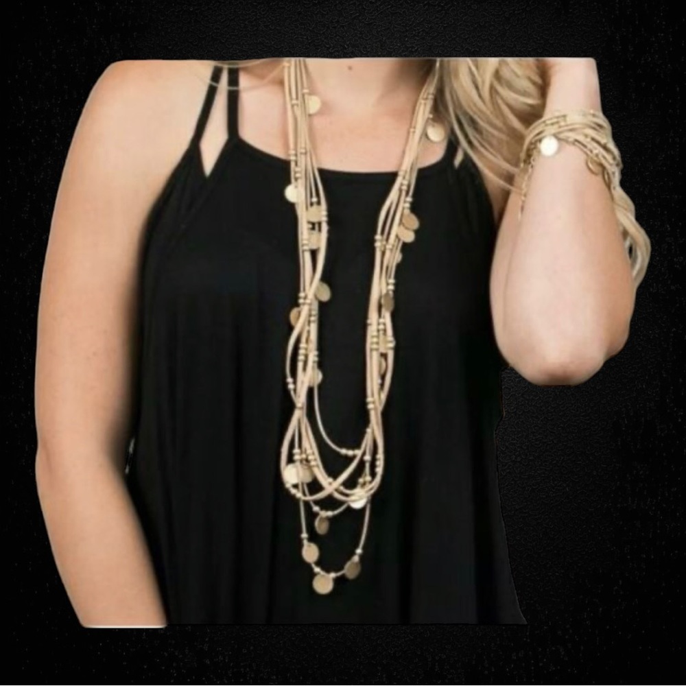 Plunder Rhiannon Tan Leather Necklace & Bracelet Set 🖤